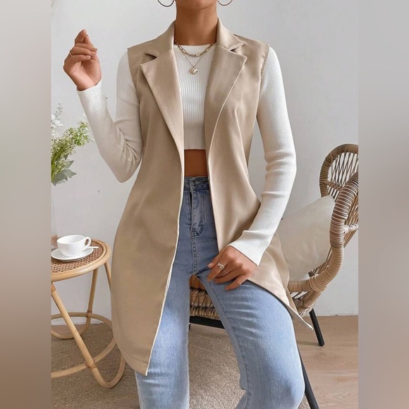 SHEIN Jackets & Blazers - NWOT Women’s 8/10 Tan Open Front Sleeveless Cardigan Vest - Fits Sz M/L